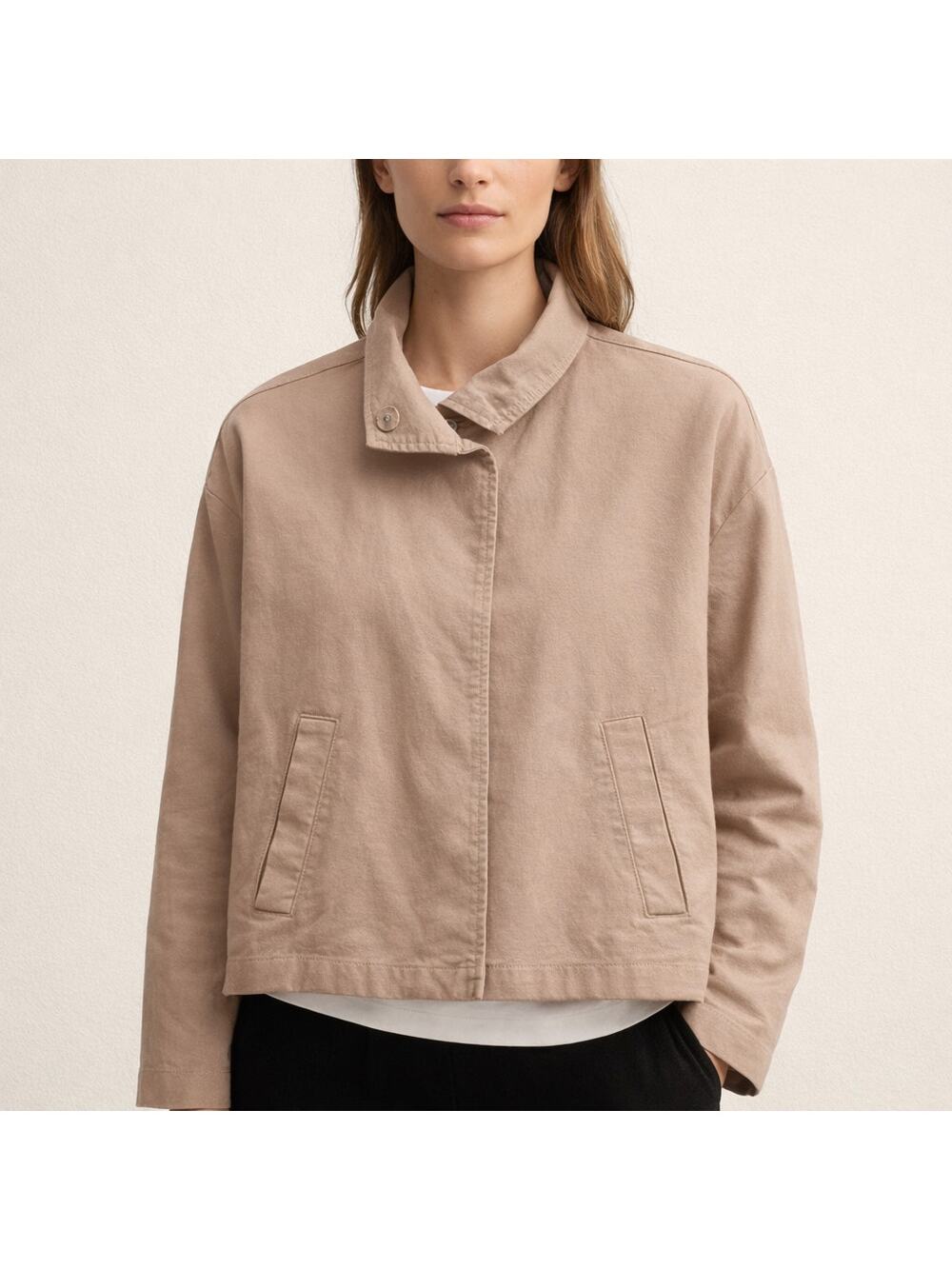 Eileen Fisher Jacket Women XXS Beige Organic Cotton Hemp Cropped Boxy Cropped